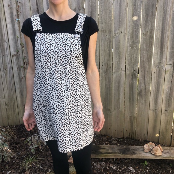 NWOT Kendall & Kylie leopard denim overall mini dress. - Picture 2 of 8